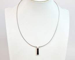 Designer Fossil Sterling Silver Black Enamel Bar Pendant Necklace 8.7g