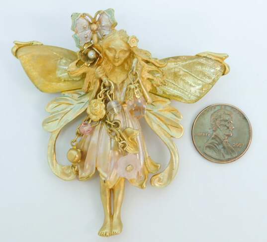 Kirks Folly Designer Gold Tone Icy Rhinestone Fairy Brooch Pendant 40.9g image number 7