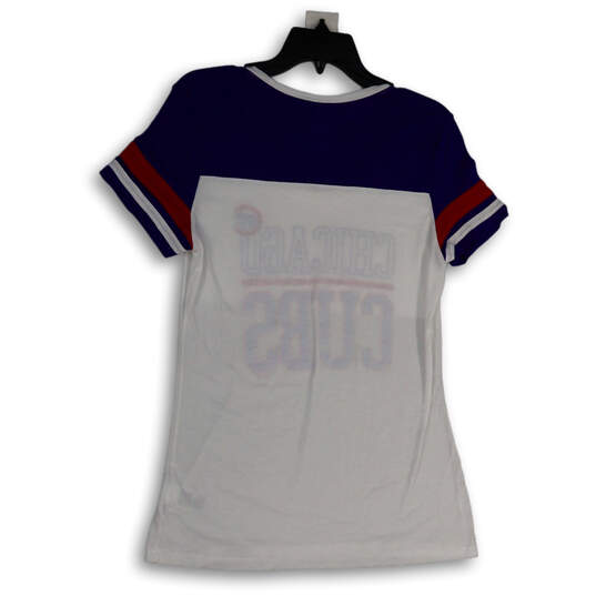 Buy the NWT Womens Blue White Chicago Cubs Short Sleeve Pullover T