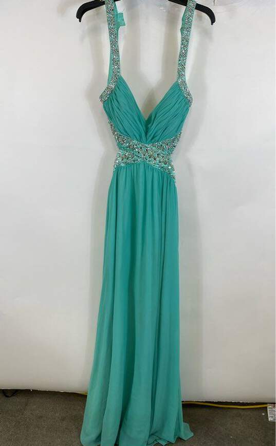 NWT Decode 1.8 Womens Blue Sleeveless Empire Waist Prom Maxi Dress Size 10 image number 1