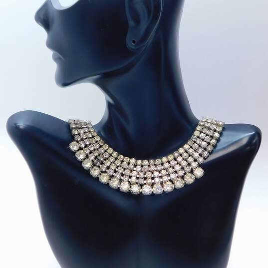 Vintage Icy Rhinestone Silver Tone Statement Necklaces Open Circle & Tiered Brooches 101.0g image number 4