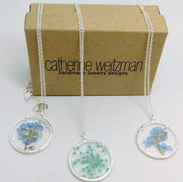 Catherine Weitzman Designer Silver Tone Dried Flower Pendant Necklaces IOB 34.7g