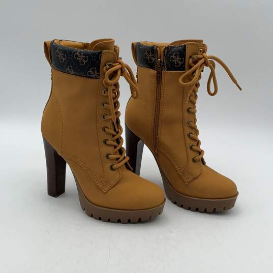 Guess Womens Tetia2 Yellow Brown Leather Block Heel Size Zip Ankle Booties Sz 7M image number 2