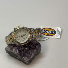 Designer Fossil Blue Two-Tone Stainless Steel Round Dial Analog Wristwatch