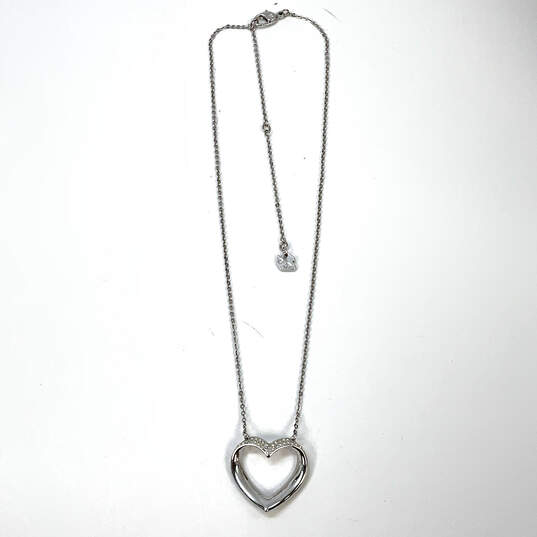 Designer Swarovski Silver-Tone Crystals Open Heart Shape Pendant Necklace image number 3