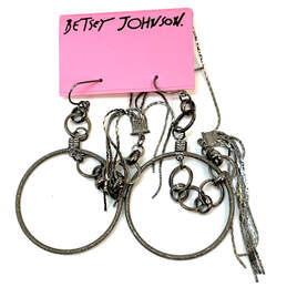 Designer Betsey Johnson Silver-Tone Link Chain Fish Hook Dangle Earrings alternative image