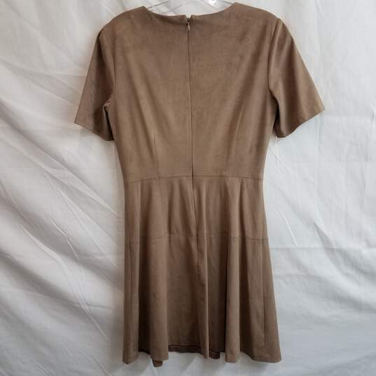 Light brown faux suede fit and flare short sleeve dress 4 image number 3
