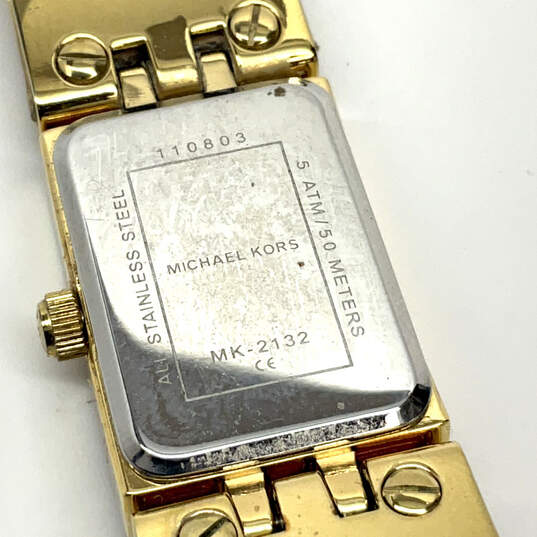 Designer Michael Kors MK-2132 Gold-Tone Rectangle Dial Analog Wristwatch image number 4