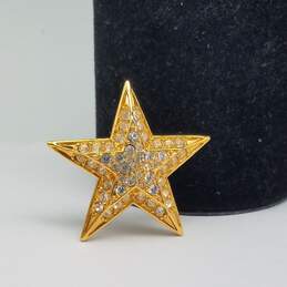 Joan Rivers Gold Tone Crystals Crescent Moon & Star Brooch Bundle 2pcs 22.3g alternative image