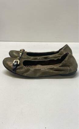 AGL Olive Green Metallic Leather Scrunch Ballet Flats Shoes Size 37 alternative image