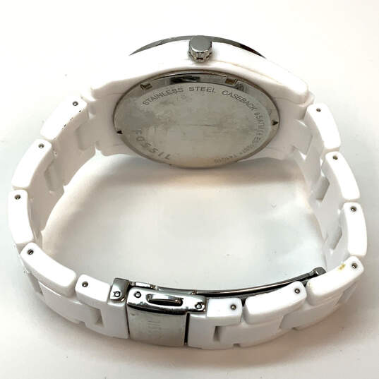 Designer Fossil ES-1967 Silver-Tone Rhinestone Round Dial Analog Wristwatch image number 3