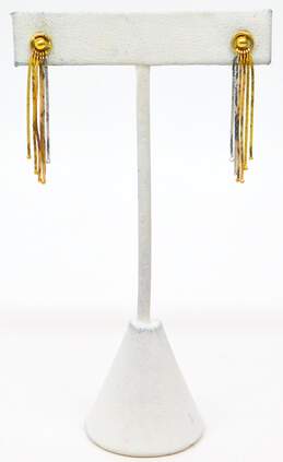 14K Tri Color Yellow White Rose Gold Tassel Jackets On Ball Stud Earrings 2.3g