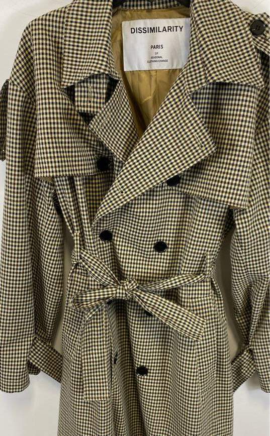 Dissimilarity Womens Black White Check Belted Double Breasted Trench Coat Size L image number 3