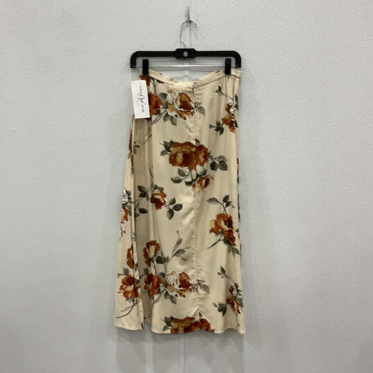 NWT Womens Ivory Orange Floral Pleated Elastic Waist A-Line Skirt Size 8P image number 1