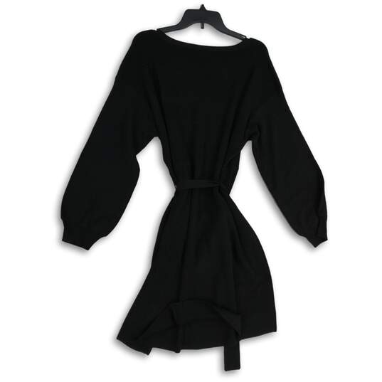 NWT Lane Bryant Womens Black Long Sleeve Tie Waist Sweater Dress Size 18/20 image number 2