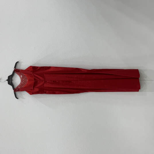 Womens Red Beaded Sleeveless Side Slit Back Zip Bodycon Dress Size Medium image number 2