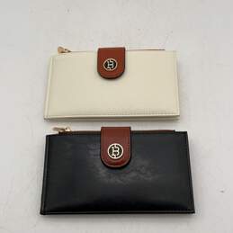 Lot Of 2 Bostanten Womens Off-White Black Leather Card Slots Bi-Fold Wallet