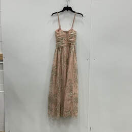 Womens Pink Gold Shimmer Ruched Strapless Back Zip Maxi Dress Size 2 alternative image