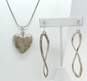 925 Sterling Silver Electroform Swirl Drop Earrings & Heart Pendant Necklace 39.6g image number 1