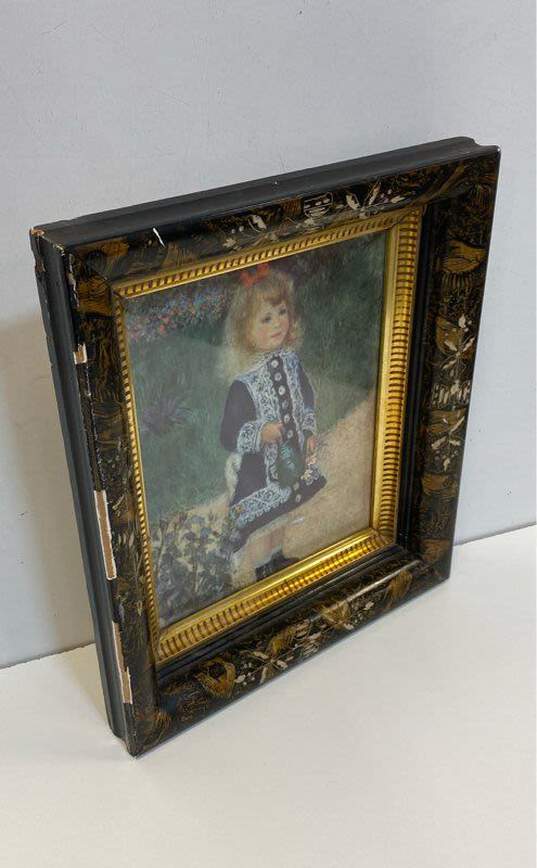 Girl with a Watering Can with Vintage Frame Print by Renoir Impressionist Framed image number 2