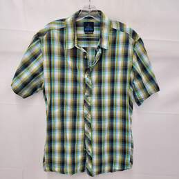 PrAna MN's Pearl Snap Short Sleeve Plaid Shirt Size L