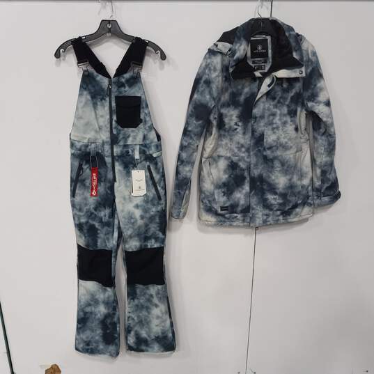Volcom Blue/Black Tie Dye Ski Set: Coat/Jacket (Size M) And Bib (Size S) image number 1