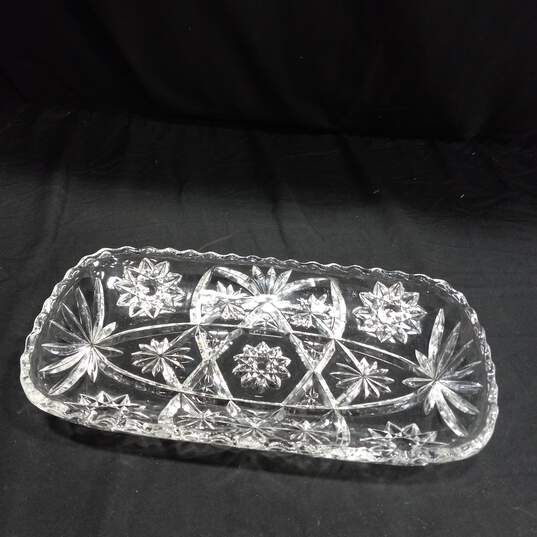 2pc Set of Press Cut Star Pattern Glass Serving Platters w/Crystal 25th Anniversary Bell image number 4