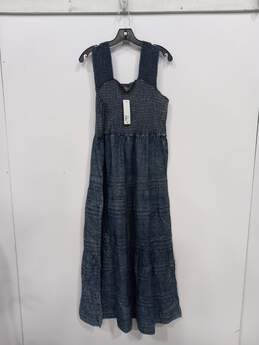Soft Surroundings Women's Maxi Smocked Tiered Rocaille Blue Denim Dress Size XL