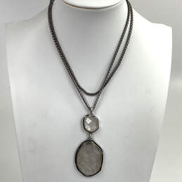 Designer Lucky Brand Silver-Tone Double Strand Chain Pendant Necklace