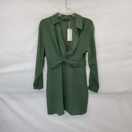 MNG Green Faux Wrap Long Sleeve Midi Dress WM Size 4 NWT