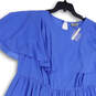 NWT Womens Blue Flutter Sleeve Ruffle Hem Fit & Flare Dress Size 14 image number 2