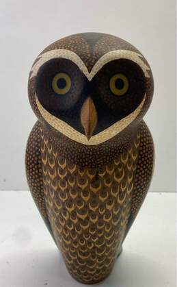 Emile Norman Wood Sculpture Owl 10 in Tall Inlaid Wood Perched Owl / Signed alternative image