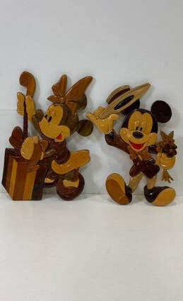Lot of 2 Minnie Mickey Wall Hangings Marquetry Wood Inlay Handmade Vintage