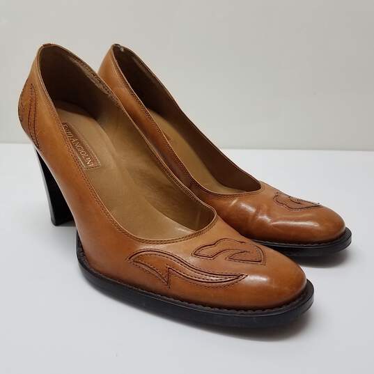 Enzo Angiolini Brown Leather Patch Stitch Western Heels Size 9.5 image number 1