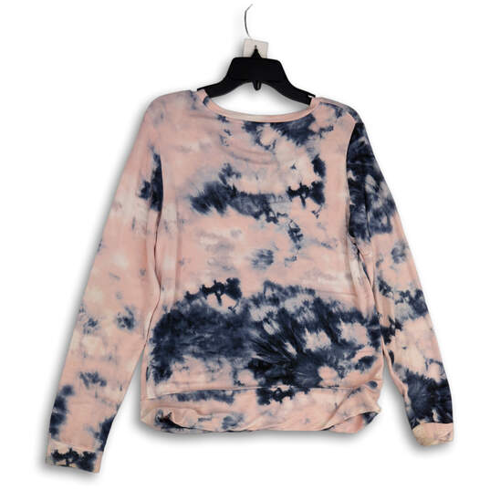 Womens Pink Blue Tie Dye Round Neck Long Sleeve Pullover Sweatshirt Size M image number 2