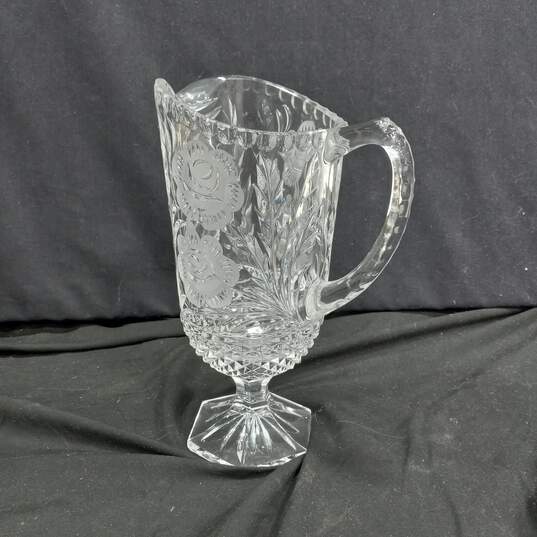 Flower Etched Footed 10.5" Crystal Pitcher image number 2