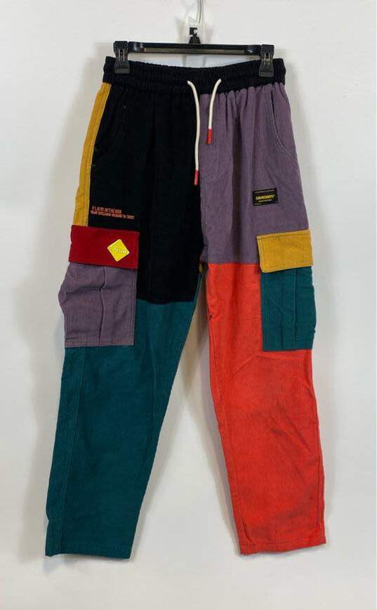 Coursemy Mens Multicolor Cotton Colorblock Drawstring Waist Cargo Pants Size L image number 1