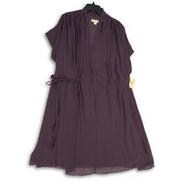NWT Coldwater Creek Womens Plum Short Sleeve V-Neck A-Line Dress Size 24