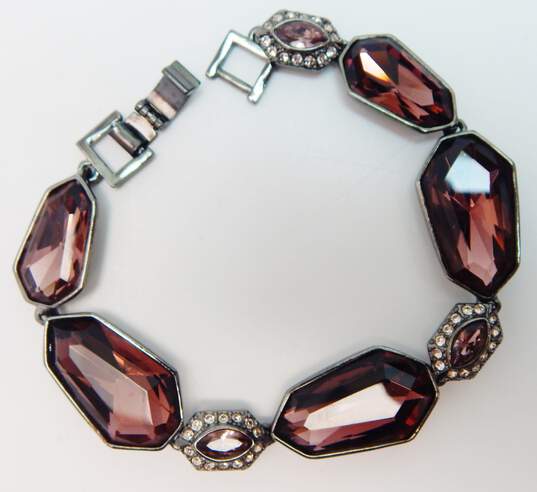 Givenchy Designer Gunmetal Icy Pink Rhinestone Bracelet 30.1g image number 2