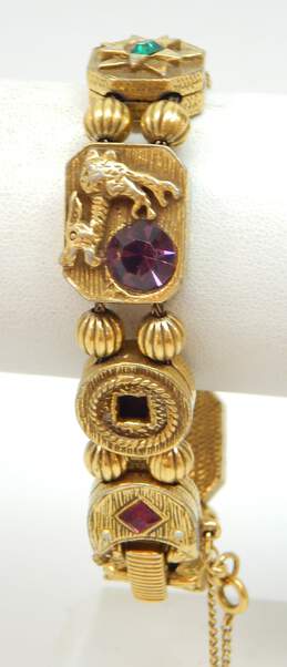 Vintage Goldette N.Y. Gold Tone Slider Charm Rhinestone Bracelet 53.8g alternative image