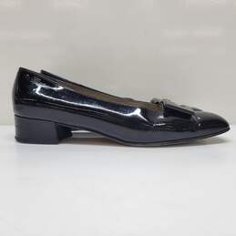 Salvatore Ferragamo Stacked Heel Loafers Black Patent Leather Size 7 AUTHENTICAT