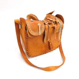 Vintage Tooled Leather Horse Saddle Brown Shoulder Bag alternative image
