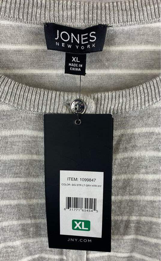 NWT Jones New York Womens Light Gray Ivory Striped Cardigan Sweater Size XL image number 3