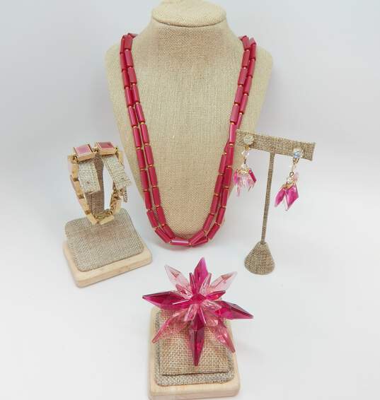 VNTG Pink Lucite, Aurora Borealis & Enamel Jewelry image number 1