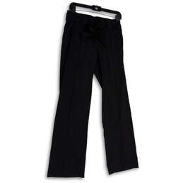 Womens Black Flat Front Pockets Tie Waist Straight Leg Paperbag Pants Sz 6