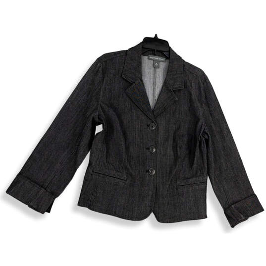 Womens Gray Notch Lapel Single Pockets Breasted Three Button Blazer Size 14 image number 1