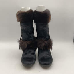 Womens Black Fur Round Toe Mid Calf Pull On Snow Boots Size 38