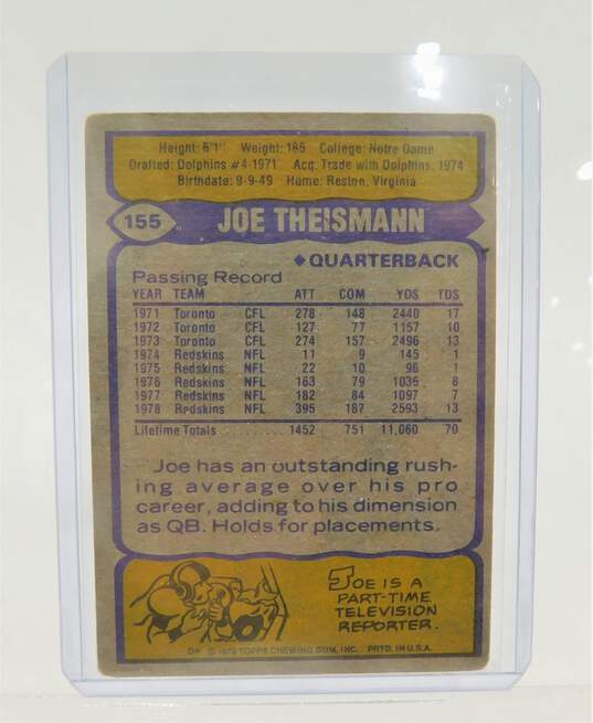 1979 HOF joe Theismann Topps #155 Washington Redskins image number 2