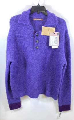 Anderson Bell Men Purple Brushed Knit Mohair Polo Sweatshirt L