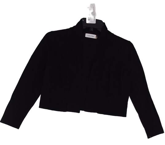 Womens Black Long Sleeve Collared Open Front Cropped Cardigan Size Small image number 1